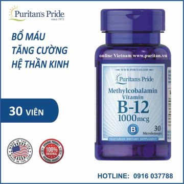 Viên uống Bổ máu, ngừa chóng mặt, tăng trí não - Puritan's Pride Vitamin B12 1000mcg 30viên