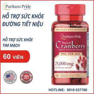 Viên uống ngừa viêm tiết niệu, tiểu đêm, tiểu dắt, hỗ trợ tim mạch quả việt quất Cranberry Puritan's Pride 60 viên