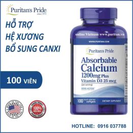 Viên uống bổ sung Canxi và Vitamin D3 - Puritan's Pride Absorbable Calcium 1200 mg Plus Vitamin D3 25 mcg 100viên