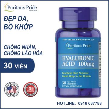 Viên uống bù ẩm, chống nhăn, chống lão hoá da Puritan's Pride Hyaluronic acid 100mg 30v 