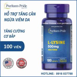 Viên uống hỗ trợ tăng cân, ngừa viêm da Puritan's Pride - L-Lysine 500mg 100 viên