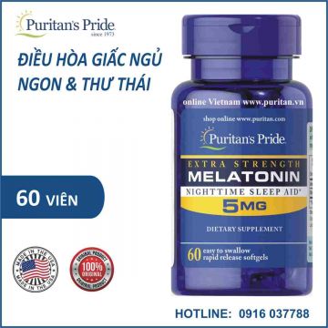 Viên uống Melatonin giúp ngủ ngon - Puritan’s pride Extra Strength Melatonin 60 viên new