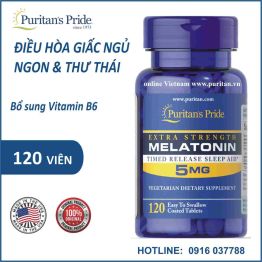 Viên uống Melatonin giúp ngủ ngon - Puritan’s pride Timed Release Melatonin 5mg và Vitamin B-6 120v