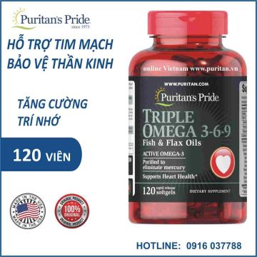 Viên uống tăng cường hệ miễn dịch Puritan's Pride Triple Omega 3-6-9 120 viên 