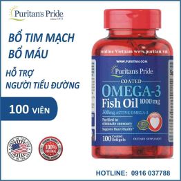 Dầu cá đẹp da, dinh dưỡng cho tim mạch, thị lực, hỗ trợ người tiểu đường Puritan's Pride Omega 3 Fish oil 1000 mg 100v