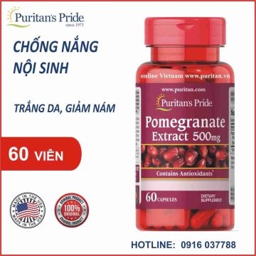 Puritan's Pride Pomegranate Extract 500mg chống nắng từ bên trong, làm trắng da trị nám (60v)