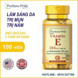 Viên uống dưỡng ẩm cho da, chống lão hóa da bổ sung - Puritan's Pride Vitamin E 400IU 100 viên