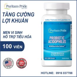 Men vi sinh Puritan's Pride Probiotic Acidophilus - Tăng cường lợi khuẩn bảo vệ đường ruột - 100 triệu đơn vị 100 viên