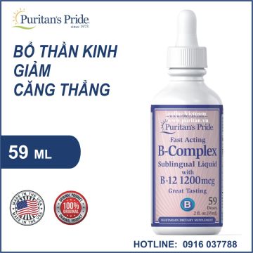 Bổ thần kinh, giảm căng thẳng Sublingual Liquid B complex, vitamin B12 -Puritan's Pride 59ml
