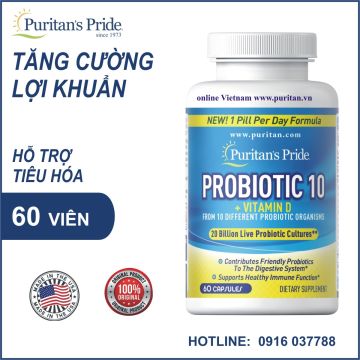 Viên uống lợi khuẩn Puritan's Pride Probiotic 10 with Vitamin D