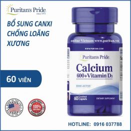 Viên uống bổ sung Canxi và Vitamin D3 chống loãng xương - Puritan's Pride Calcium 600 + Vitamin D3 125 iu Time Release